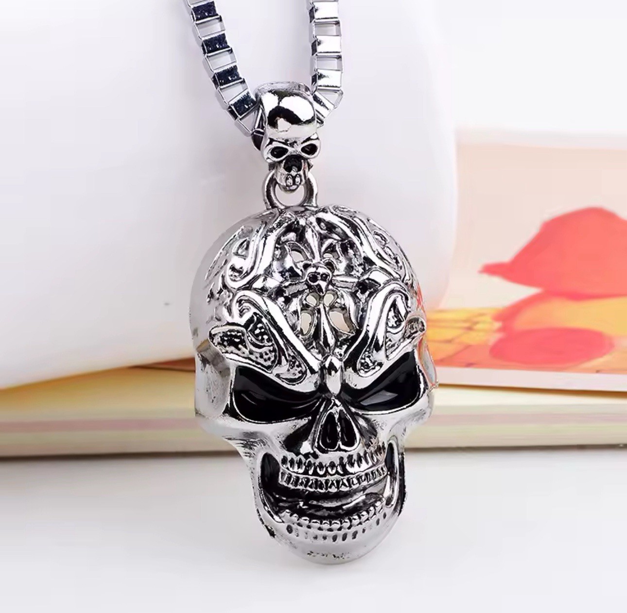 Gothic Skull Pendant Necklace Punk Skeleton Chain Vintage Hip Hop Jewelry