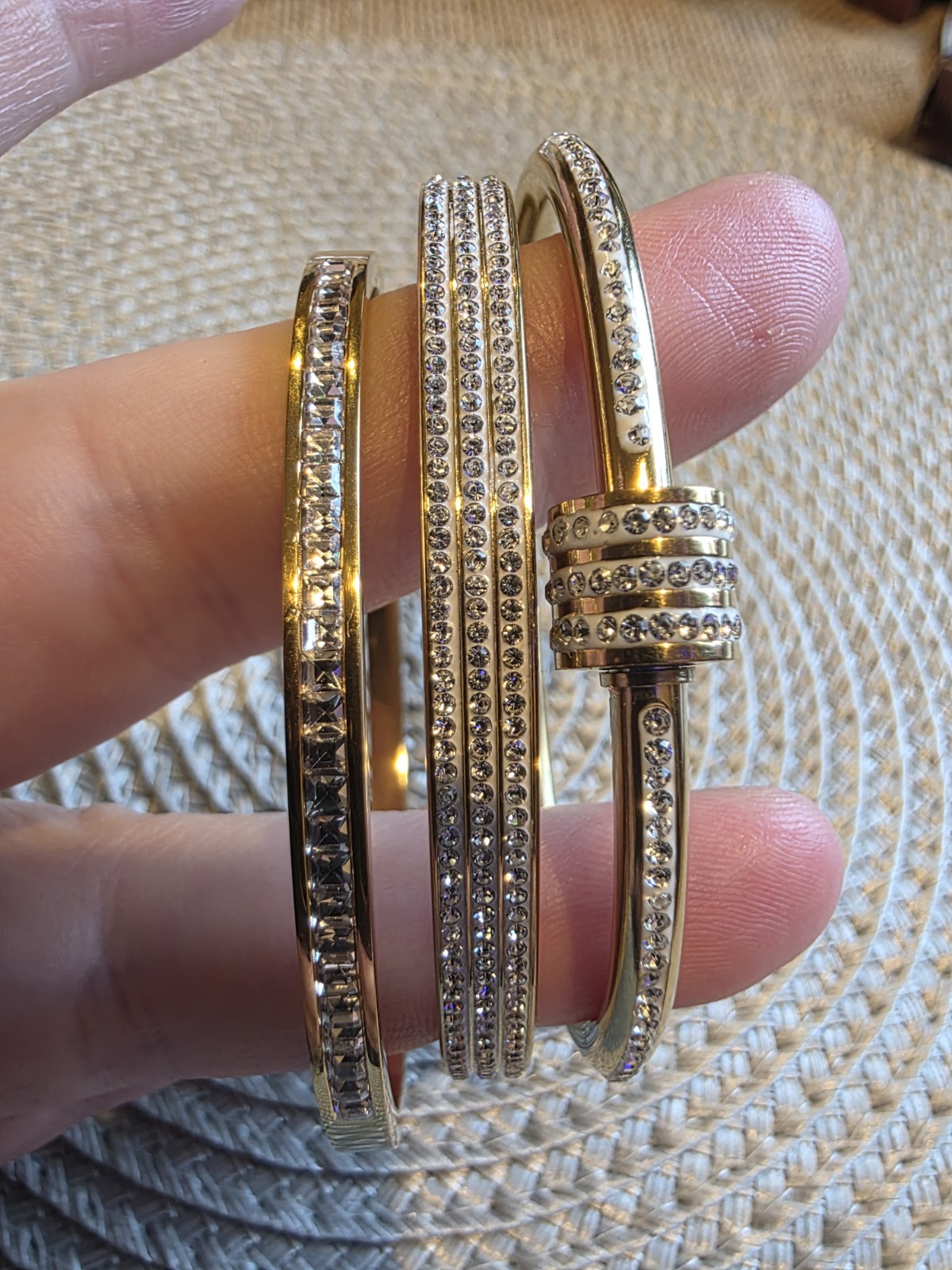 Bracelets Set of 3 Classic Zircon Stainless Steel Inlaid Bangles Evening NEW