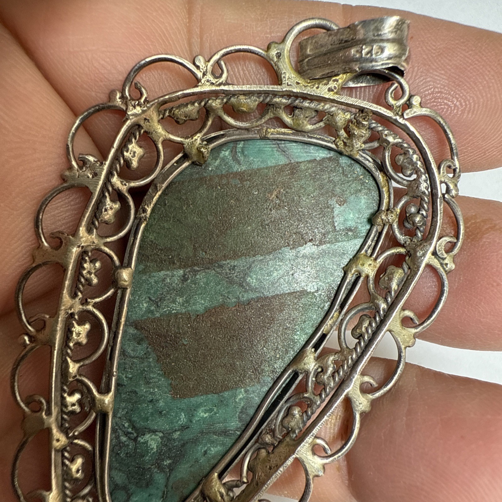 Israel Eilat Stone Pendant Handmade Vintage Filigree Big Stone