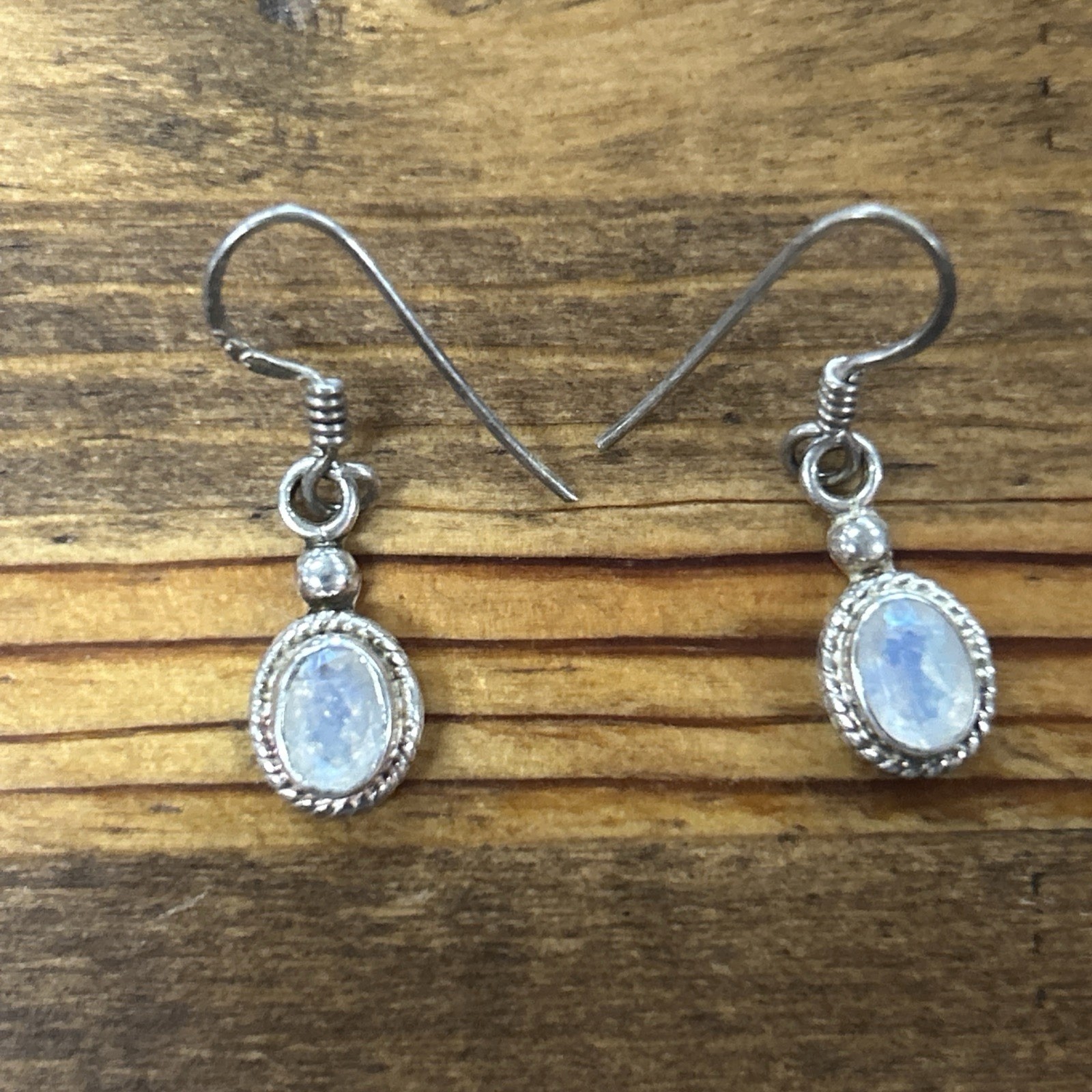 Sterling Silver Iridescent White Stone Dangle Earrings 3.29 Grams