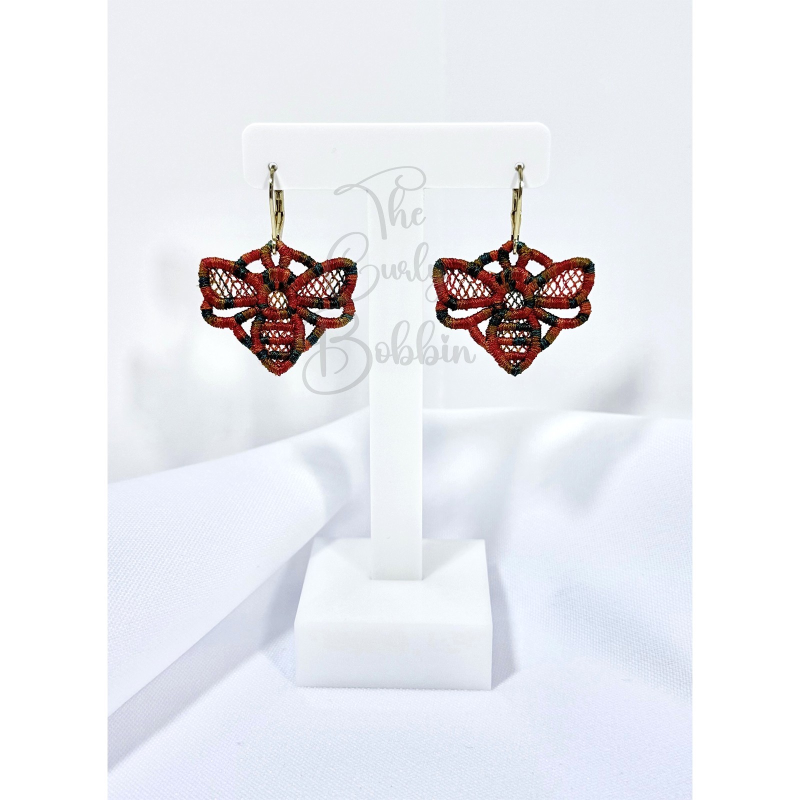 Embroidered Lace Bumblebee Leverback Earrings and Charm Bundle Birthday Gift