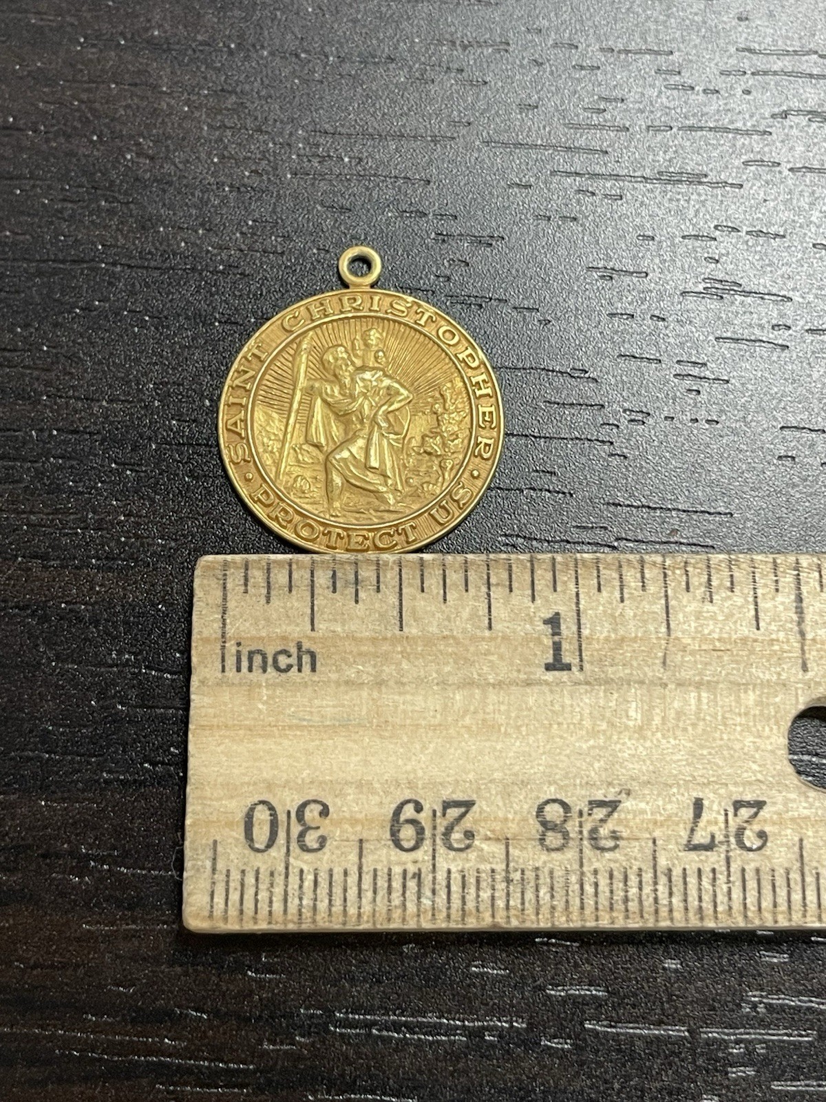 Saint Christopher Protect Us Charm 14k Yellow Gold Pendant Rembrandt 4.1g