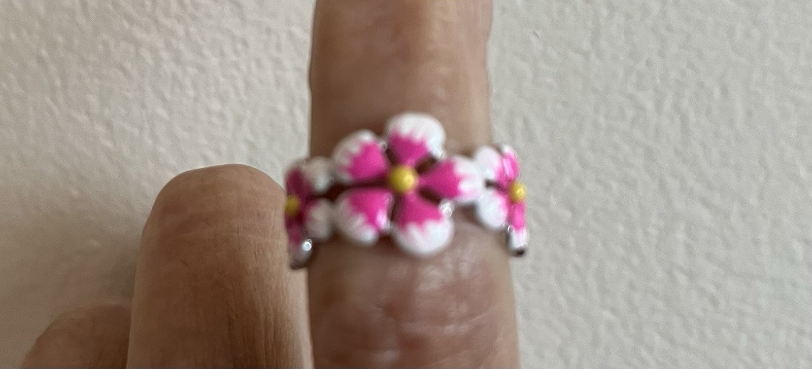 Sterling Silver Hand-Painted Paradise Pink & White Plumeria Enamel Ring-8.