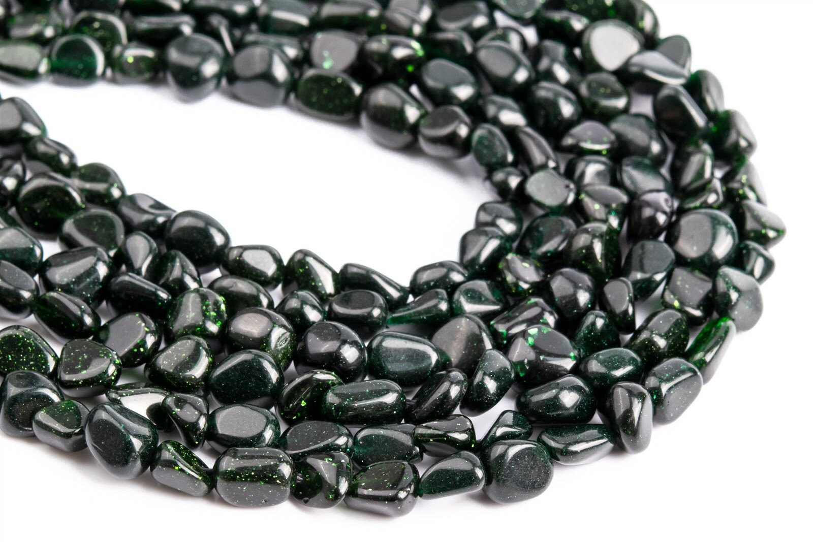 8x6MM Dark Green Goldstone Pebble Chips Grade AAA Loose Beads