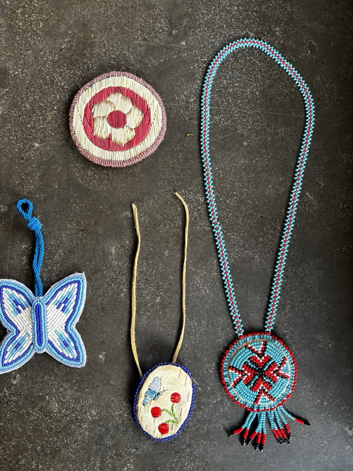 Lot Of 4 Vintage Navajo Beaded Medallion Pendants Adornment