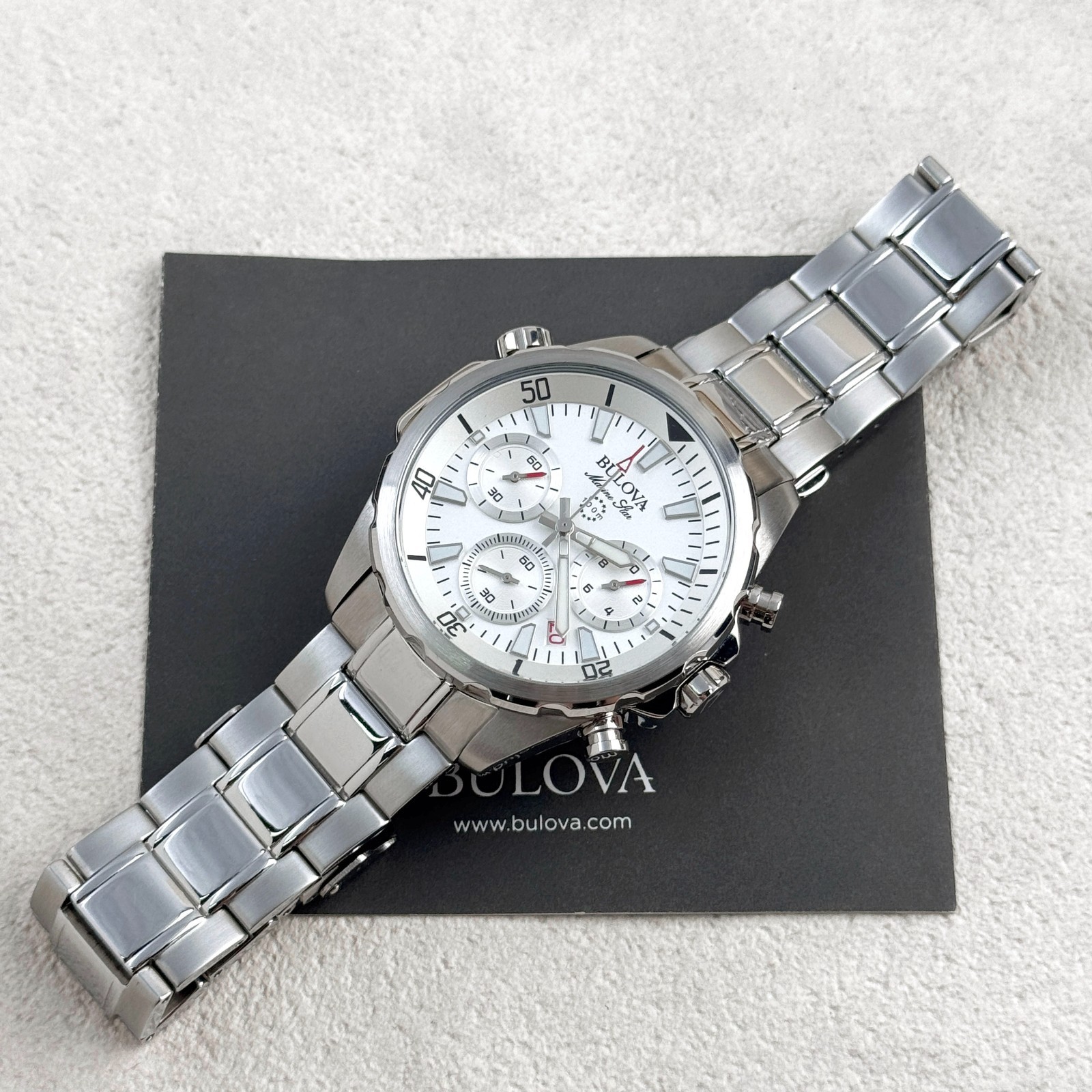 Bulova Men’s Marine Star 96B255 White Dial Stainless Steel Chronograph Watch