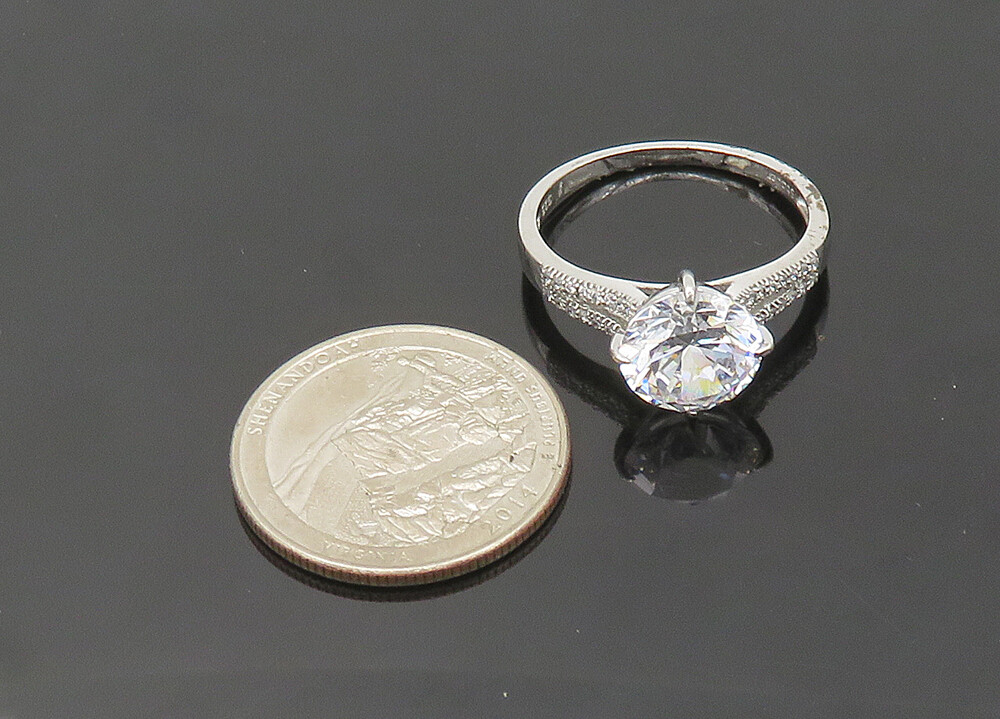 STAUER 925 Silver Vintage Cubic Zirconia Solitaire Accent Ring Sz 10 RG21094