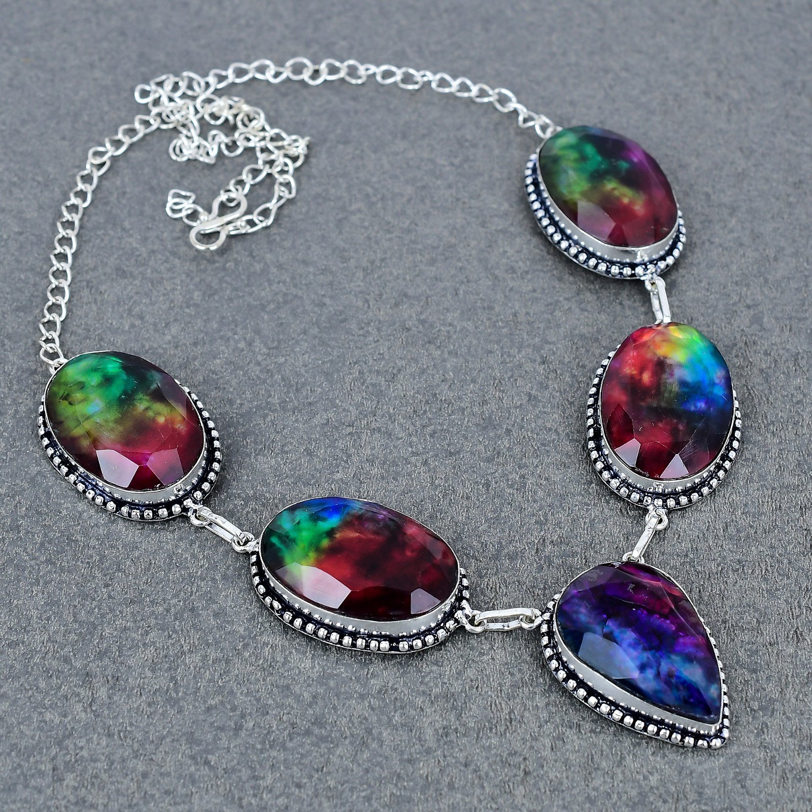 Ammolite Gemstone Handmade 925 Sterling Silver Necklace, For Women Gift
