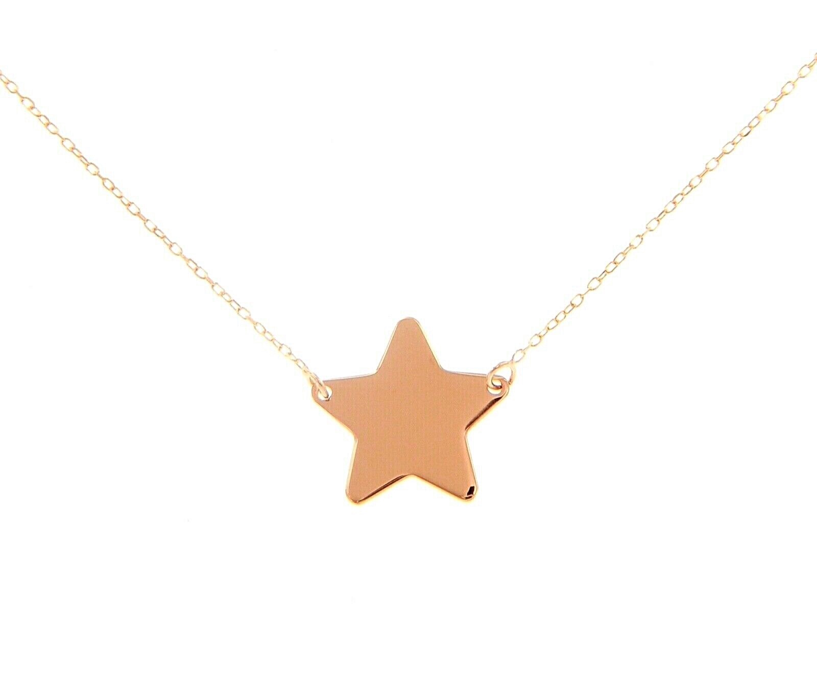 18K ROSE GOLD NECKLACE 13mm CENTRAL FLAT STAR, ROLO OVAL 1mm CHAIN, 16.5″