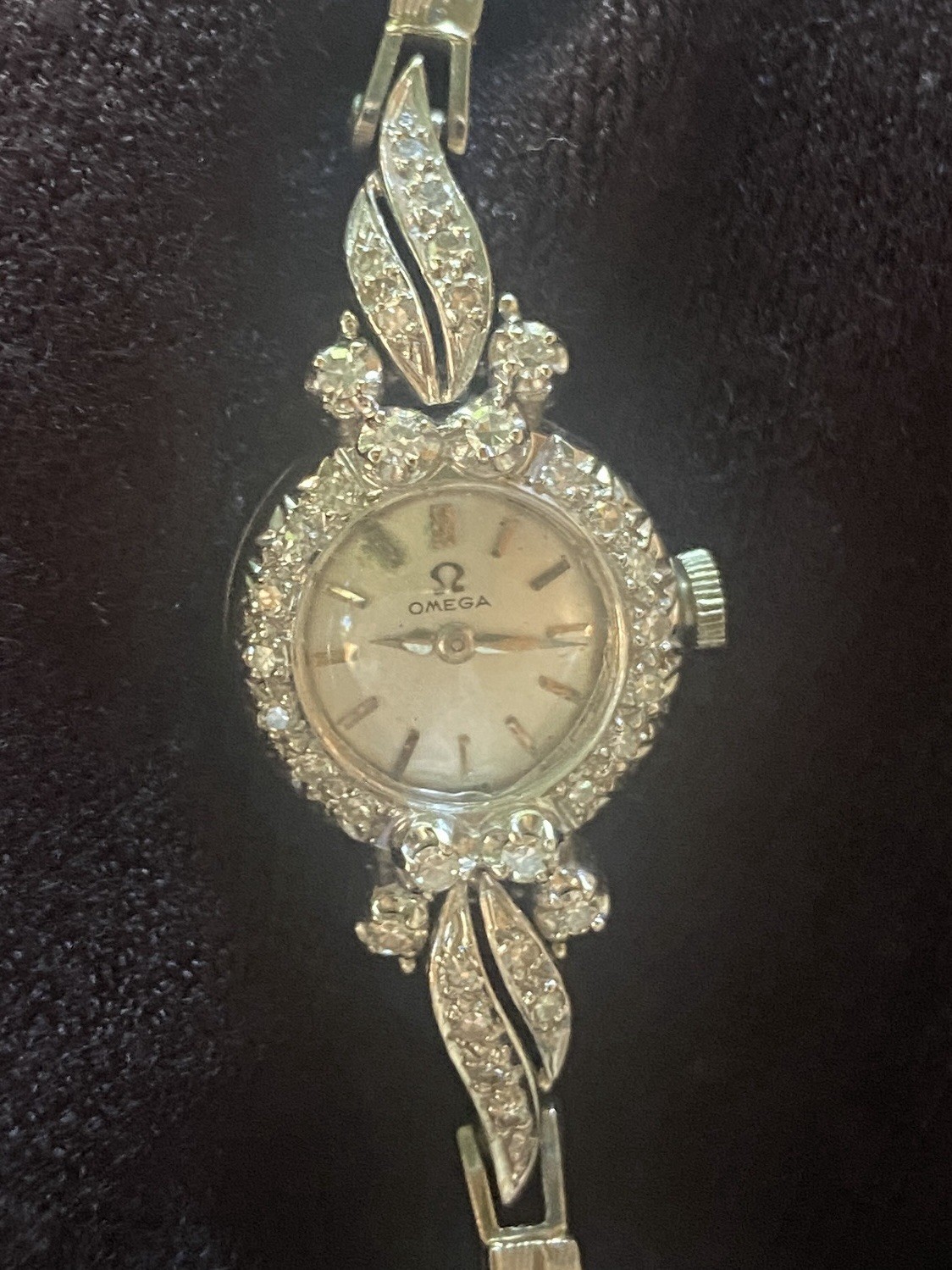 OMEGA Vintage 1940s Ladies 14K White Gold Cocktail Watch Diamond Accents