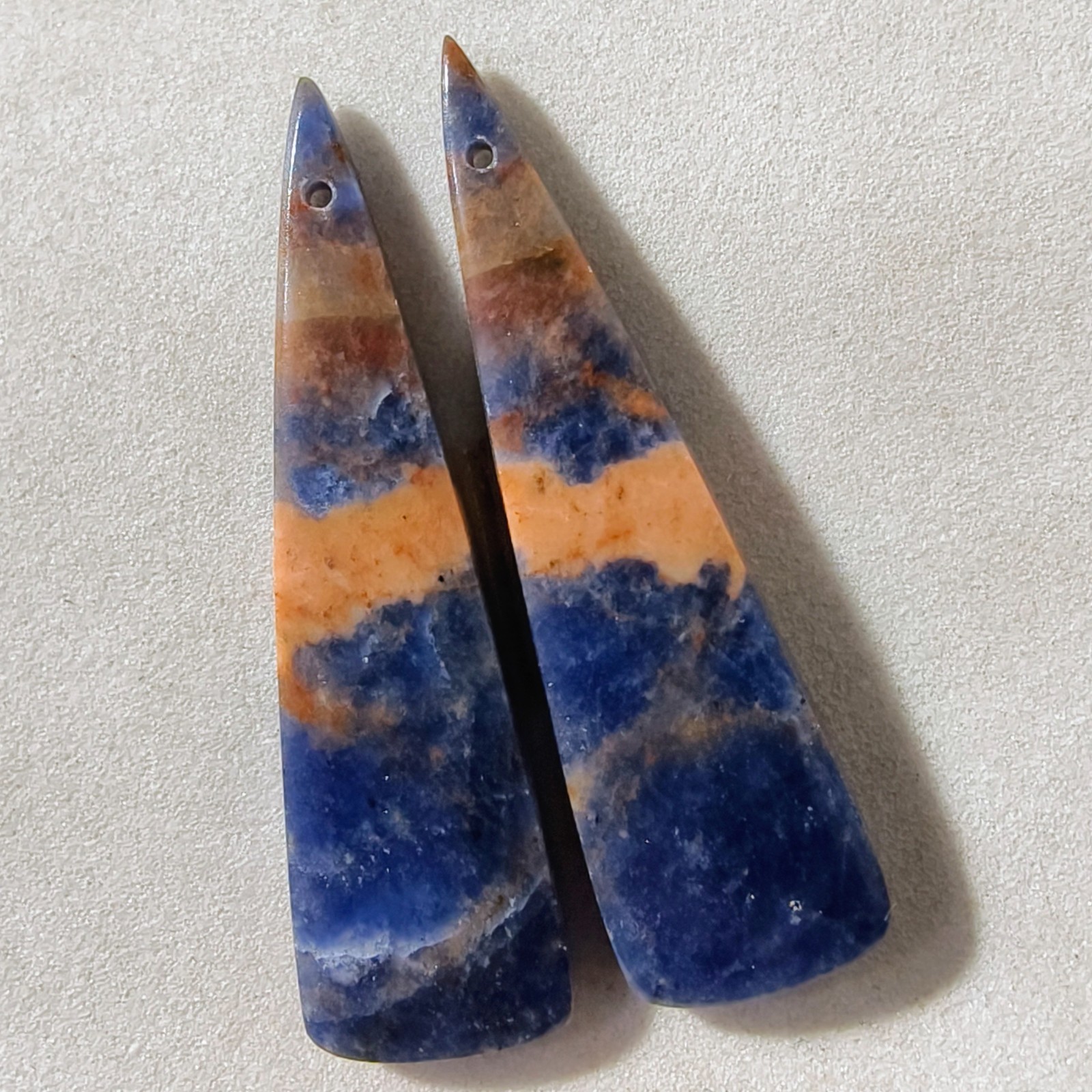 28 Cts Natural Sodalite Drilled Match Pair Cabochon Gemstone 41.1 X 11.6 MM