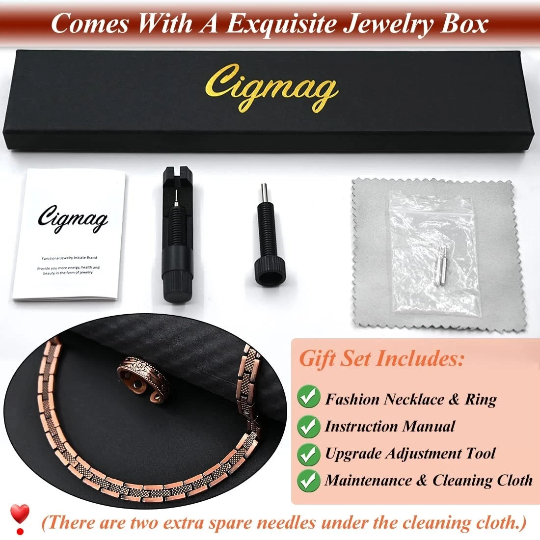 Copper Necklace for Men – Magnetic Necklace 99% Solid Pure Copper Ring Set Ul…
