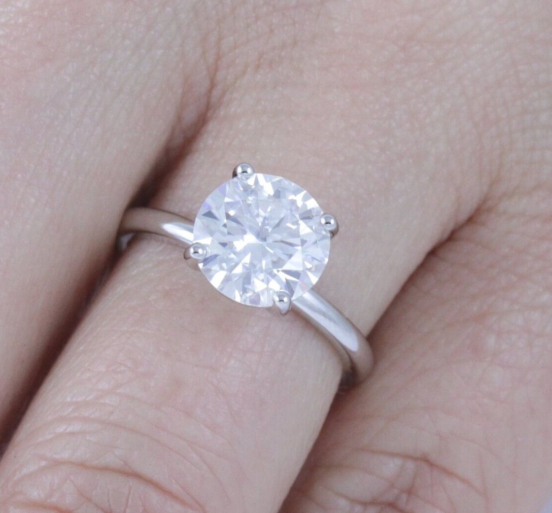 2.25ct Moissanite Solitaire 925 Sterling Silver Engagement Ring Sz 2.5-15 S10494