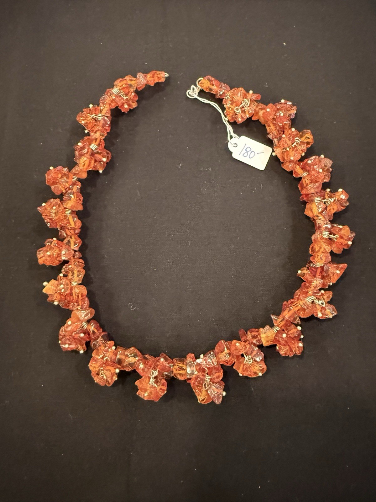 Vintage Genuine Amber Cluster Nugget Necklace Collar Style Orange Red 65g