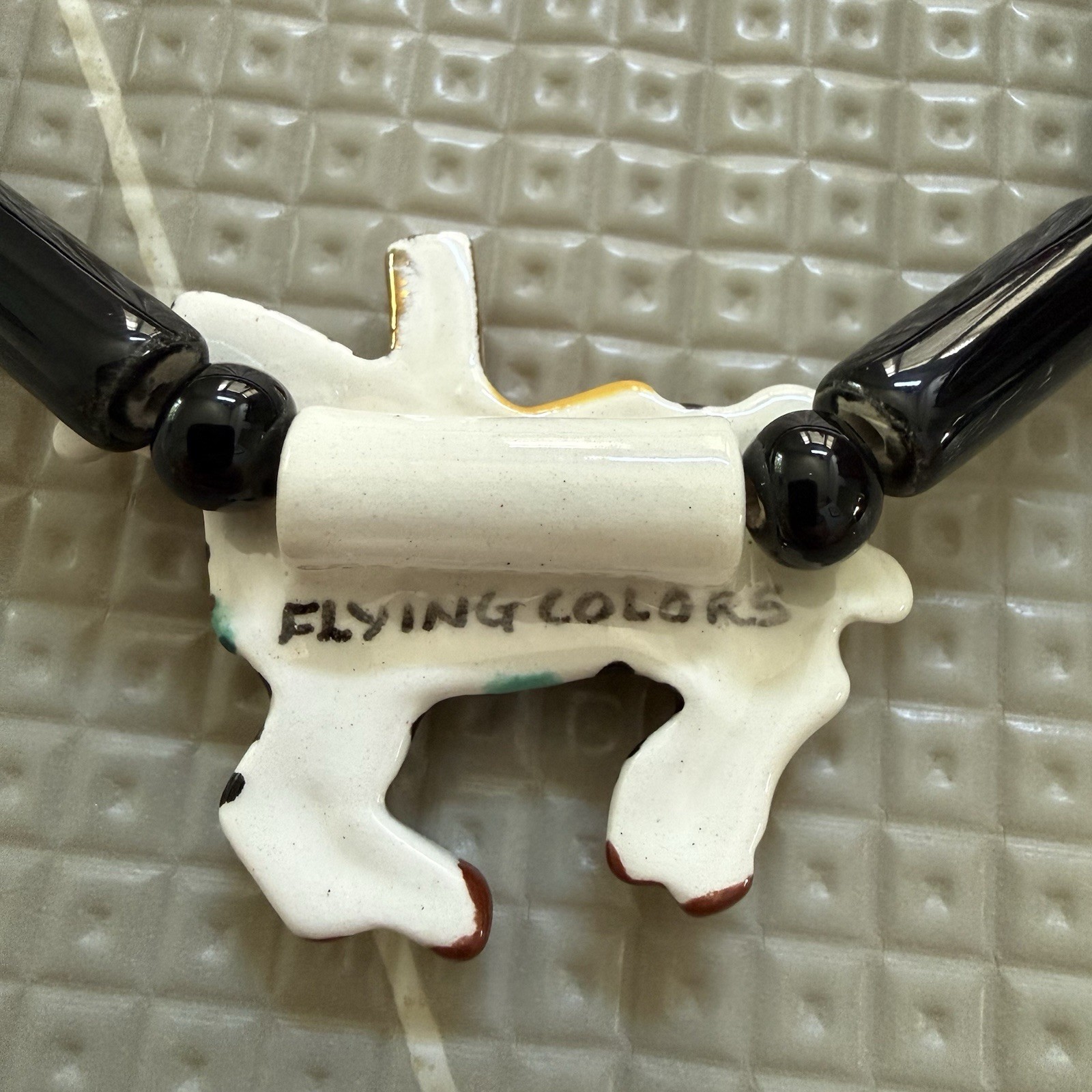Flying Colors Vintage Hand-Painted Enamel Ceramic Carousel Zebra Necklace