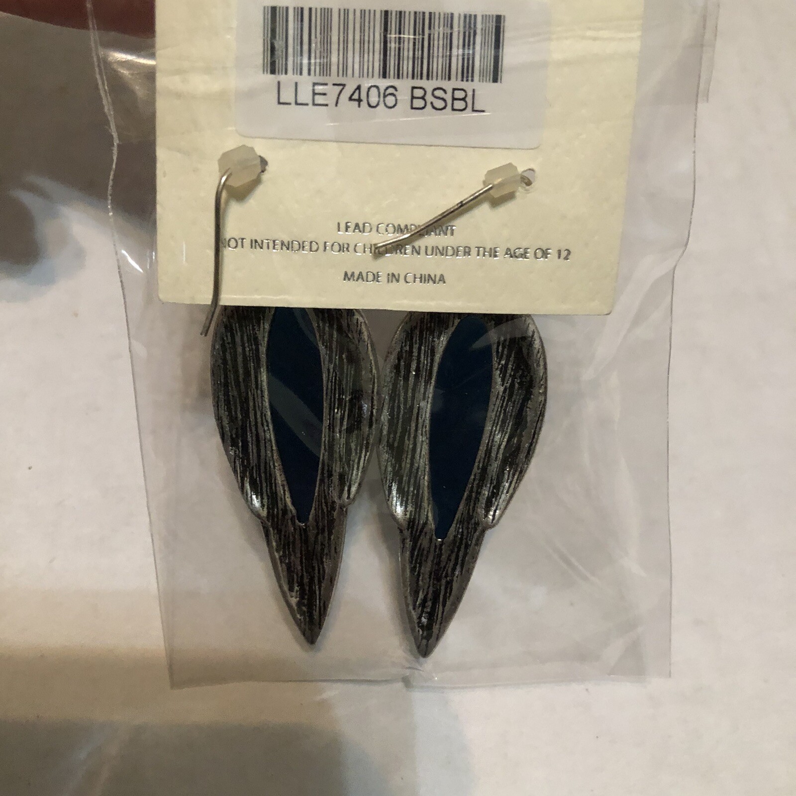 mia collection by kim min sun tear drop pierced earring blue/black jeweled 2”