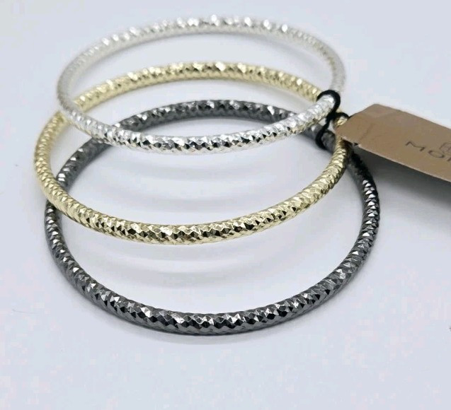 Monet Bangle Bracelet set of 3 Black Silver Gold Over the wrist OSFM