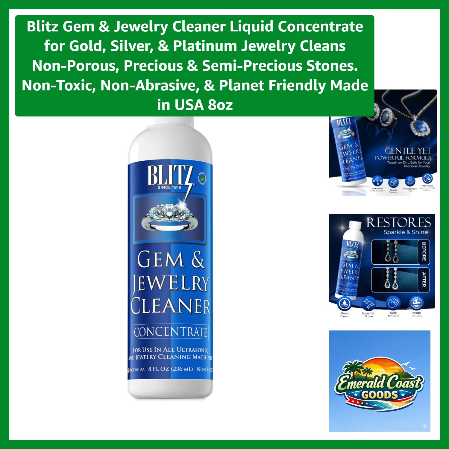 Eco-Friendly 8oz Jewelry Cleaner Concentrate for Gold, Silver & Precious Gems