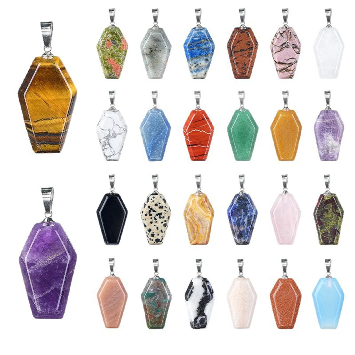 6PCS Gothic Stone Coffin Charms Tag with Lobster Clasp Design for Jewelry Decor