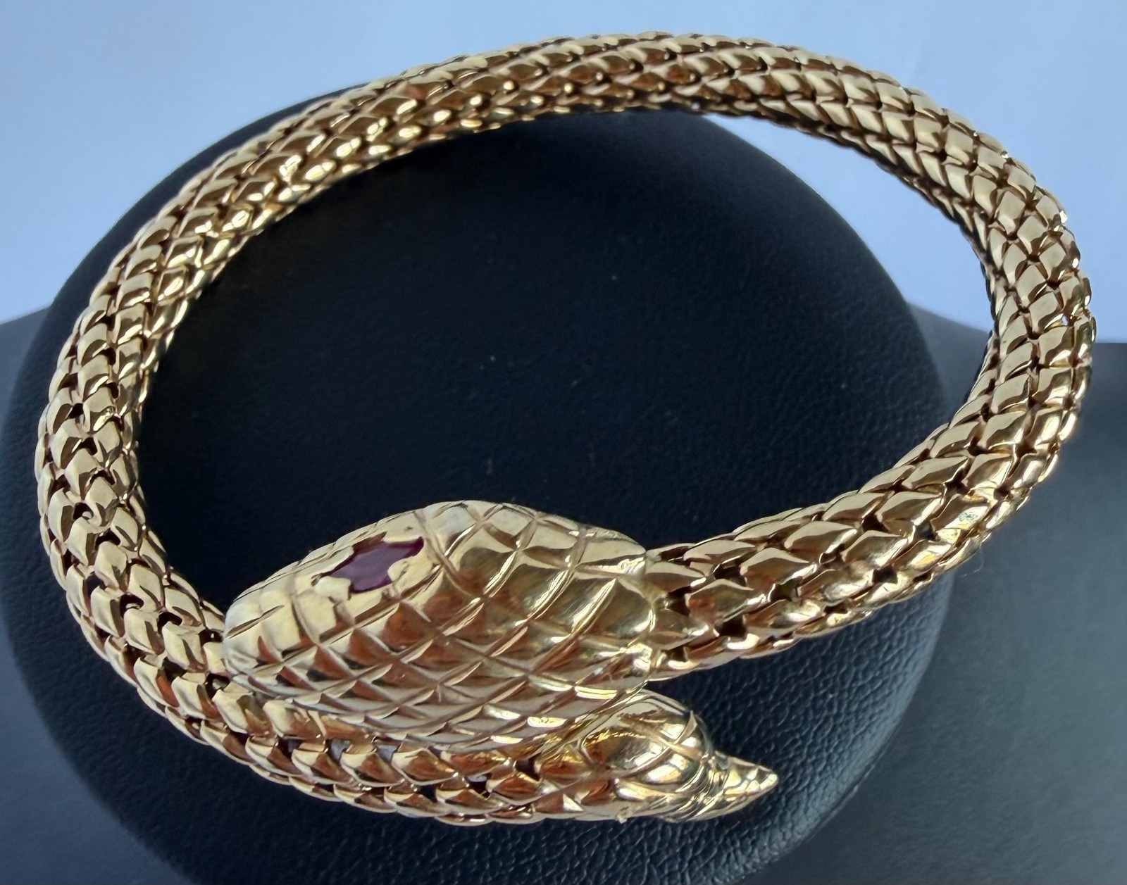 14K Snake Bypass Bangle Bracelet with Ruby Eyes – Made in Italy