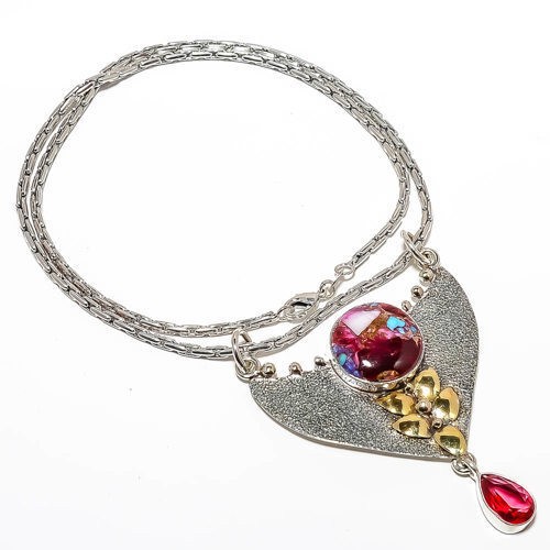 Copper Spiny Oyster Gemstone 925 Sterling Silver Pendant Chain Size P.2.54″ A339