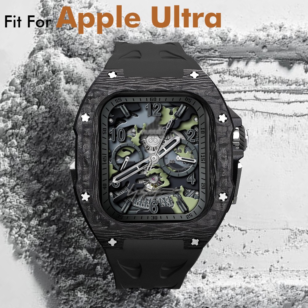 Luxury Titanium Carbon Fiber Case Rubber Band Mod Kit For Apple Watch Ultra 49MM