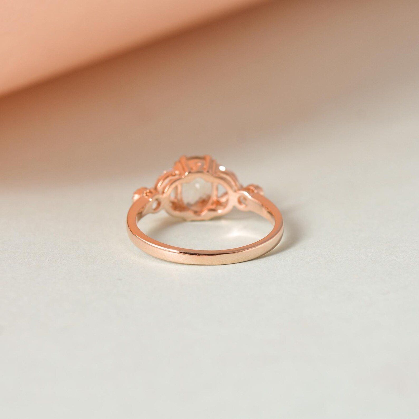 Morganite & Moissanite Wedding Ring Yellow Gold Plated 925 Silver Promise Ring