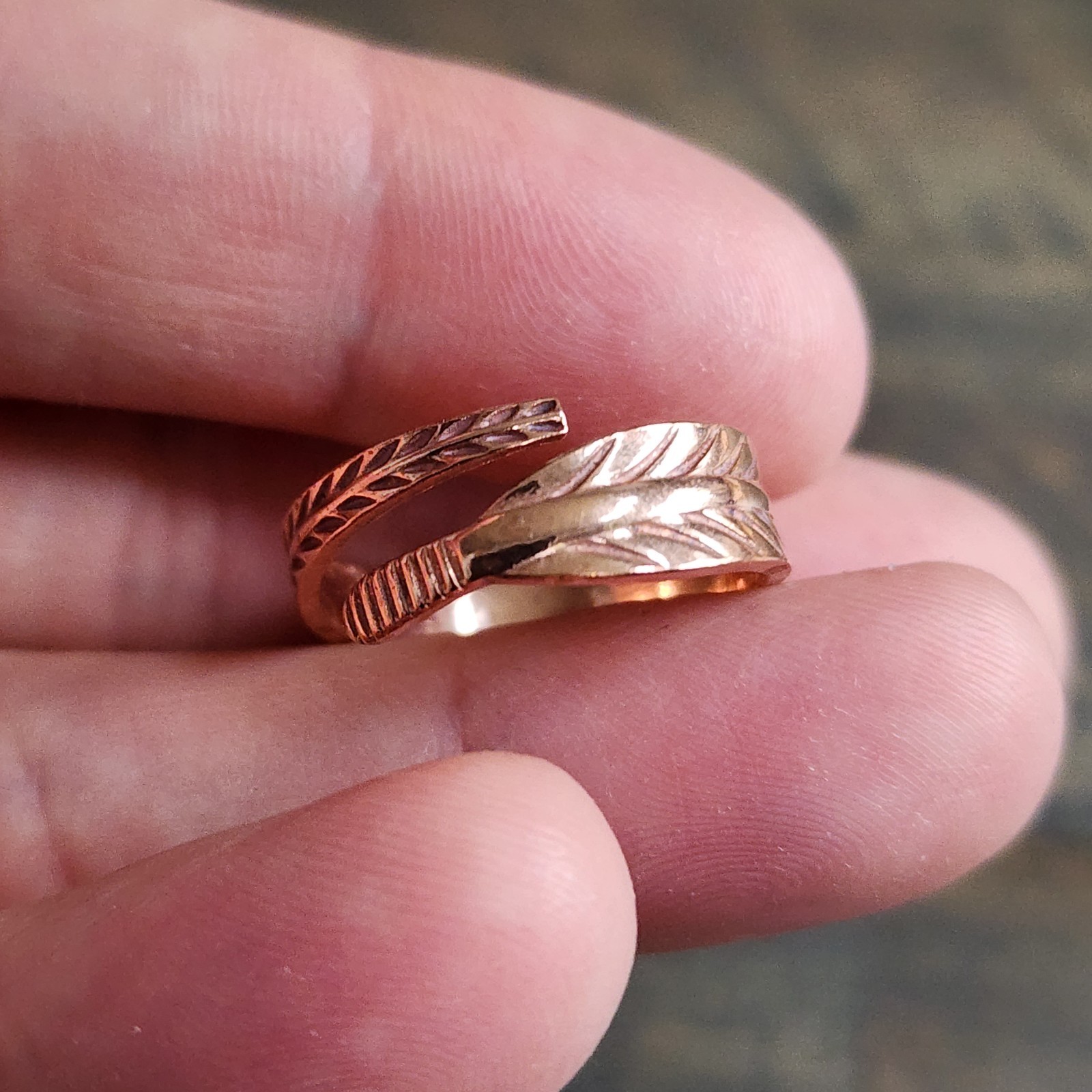 Pure Copper Feather Ring Adjustable Copper Therapy Ring Boho Jewelry
