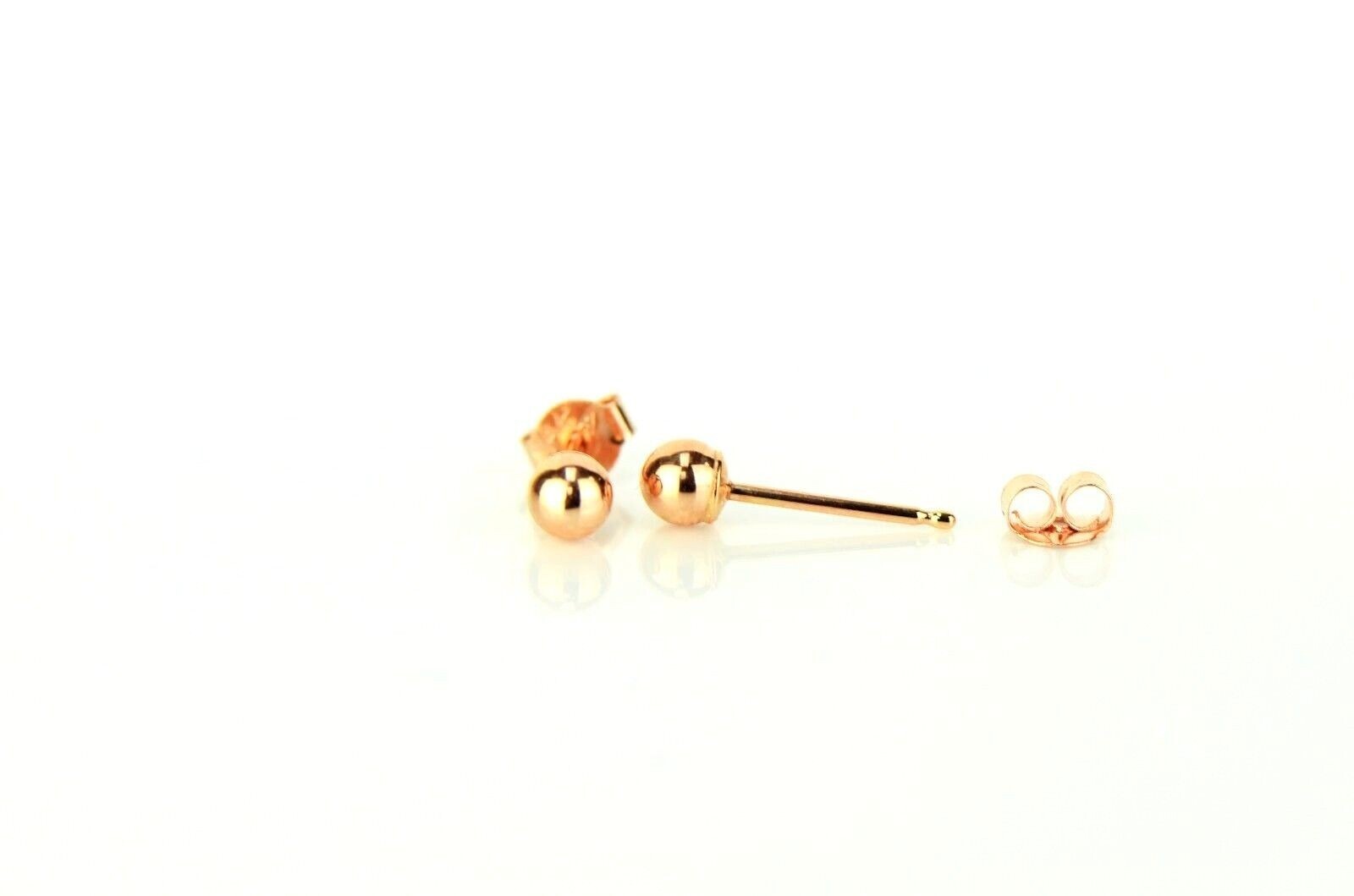 Solid 14k Rose Gold Ball Stud Earrings Butterfly Push Back
