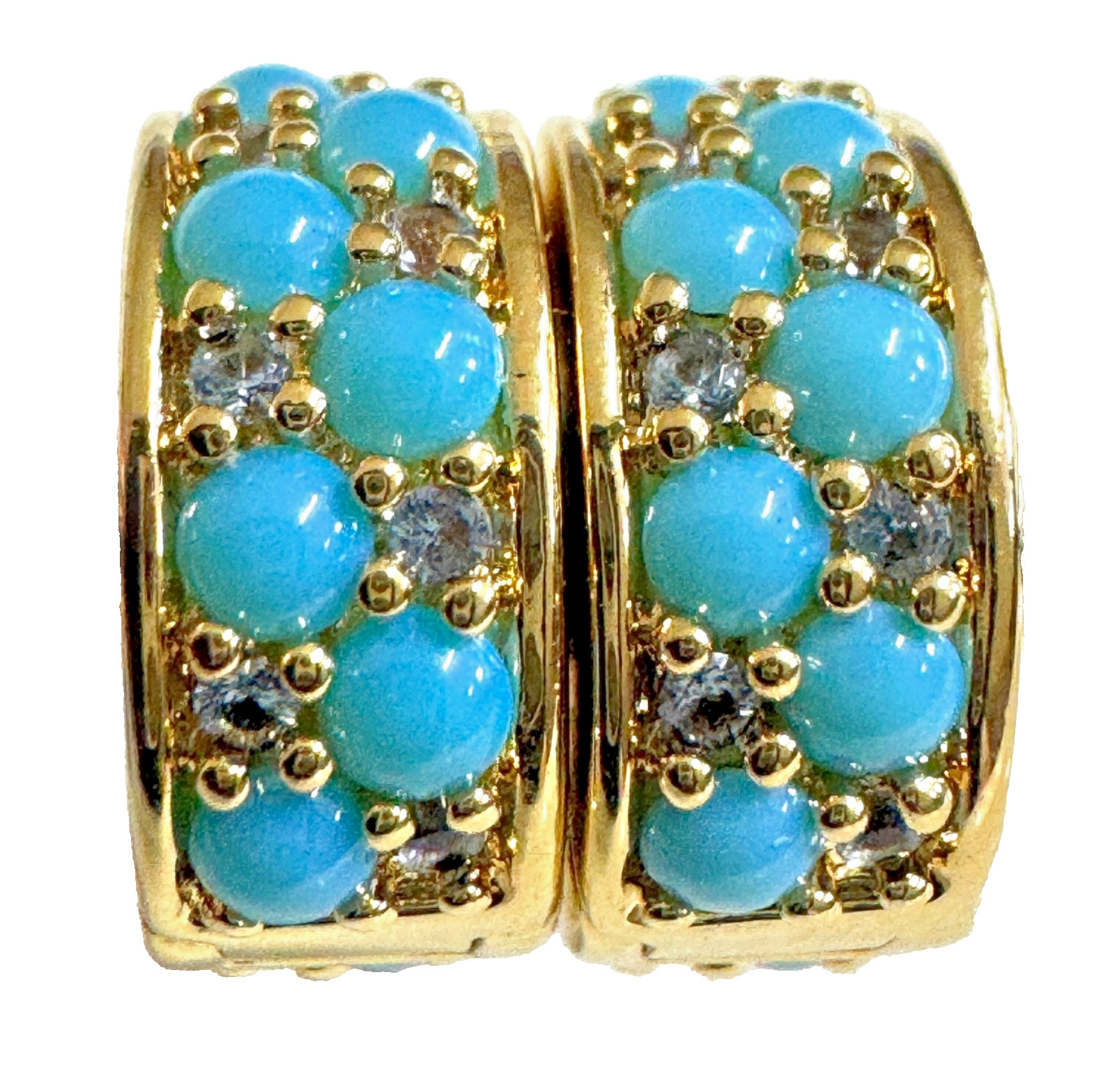 (PAIR) PANDORA Aqua Blue SHINE Clip Charm 14K Gold Plating 763902C01