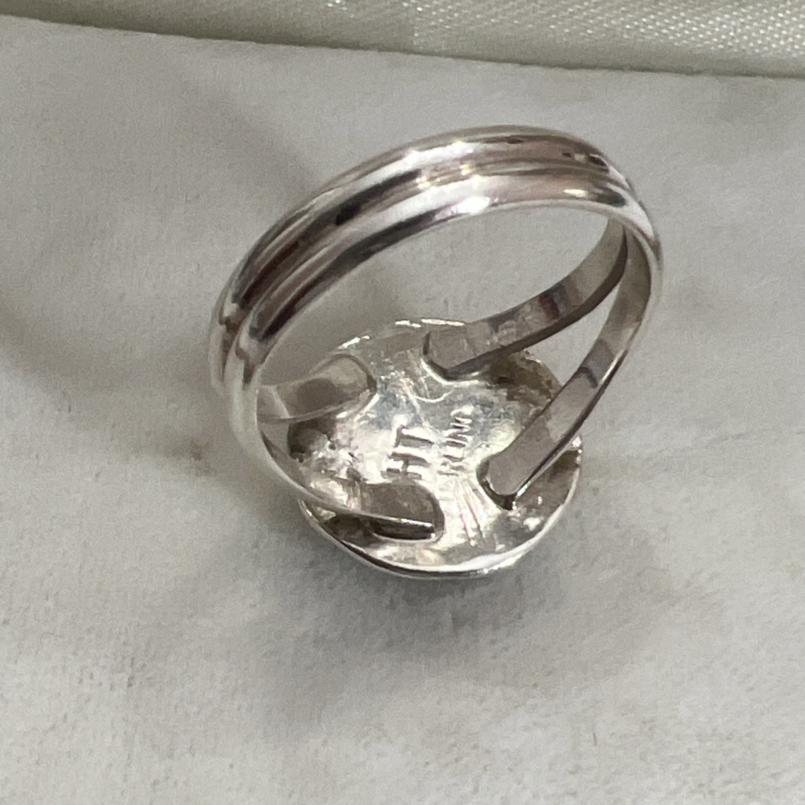 Vintage HT Native American Rainbow Calsilica Ring Sz 8 Sterling Signed Stamped