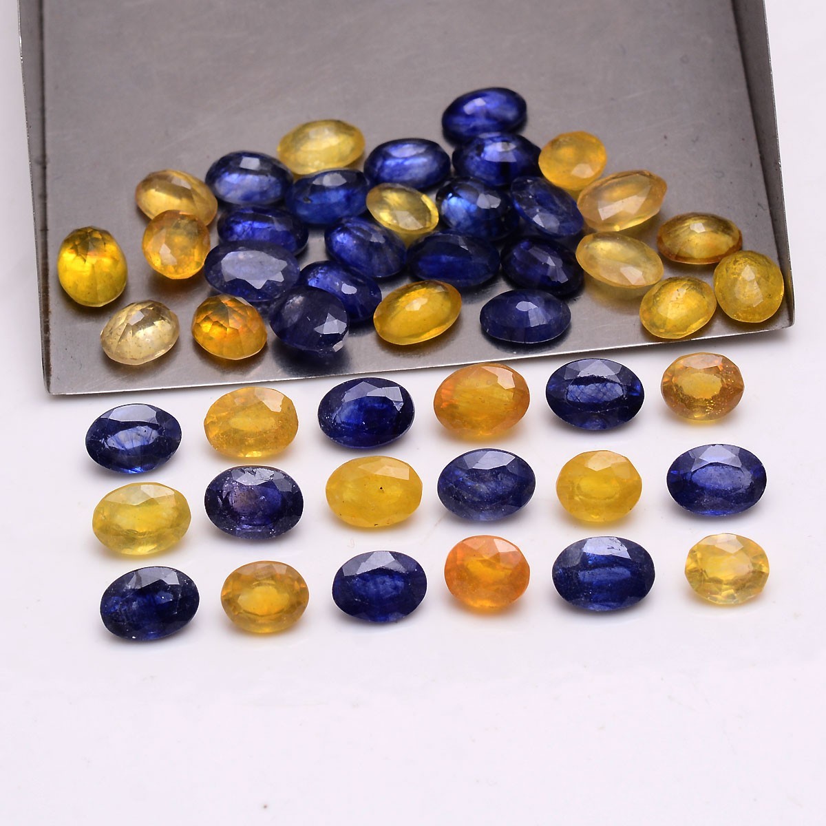 16 Pcs Natural Blue & Yellow Sapphire 6.15mm-7.20mm Hi-Grade Oval Cut Gemstones