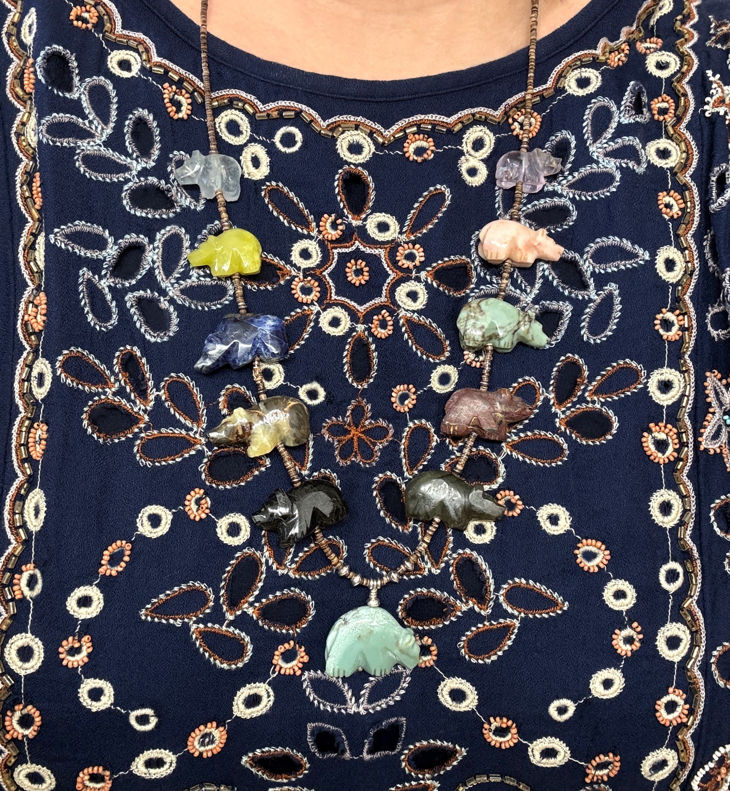 Zuni Fetish Necklace w/ Large Bears by Debra Gasper, Ray Tsethlikai / Multistone