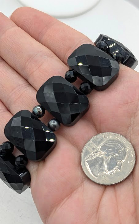 Jay King Black Onyx Stretch Bracelet Faceted Chunky Mine Finds Never Worn