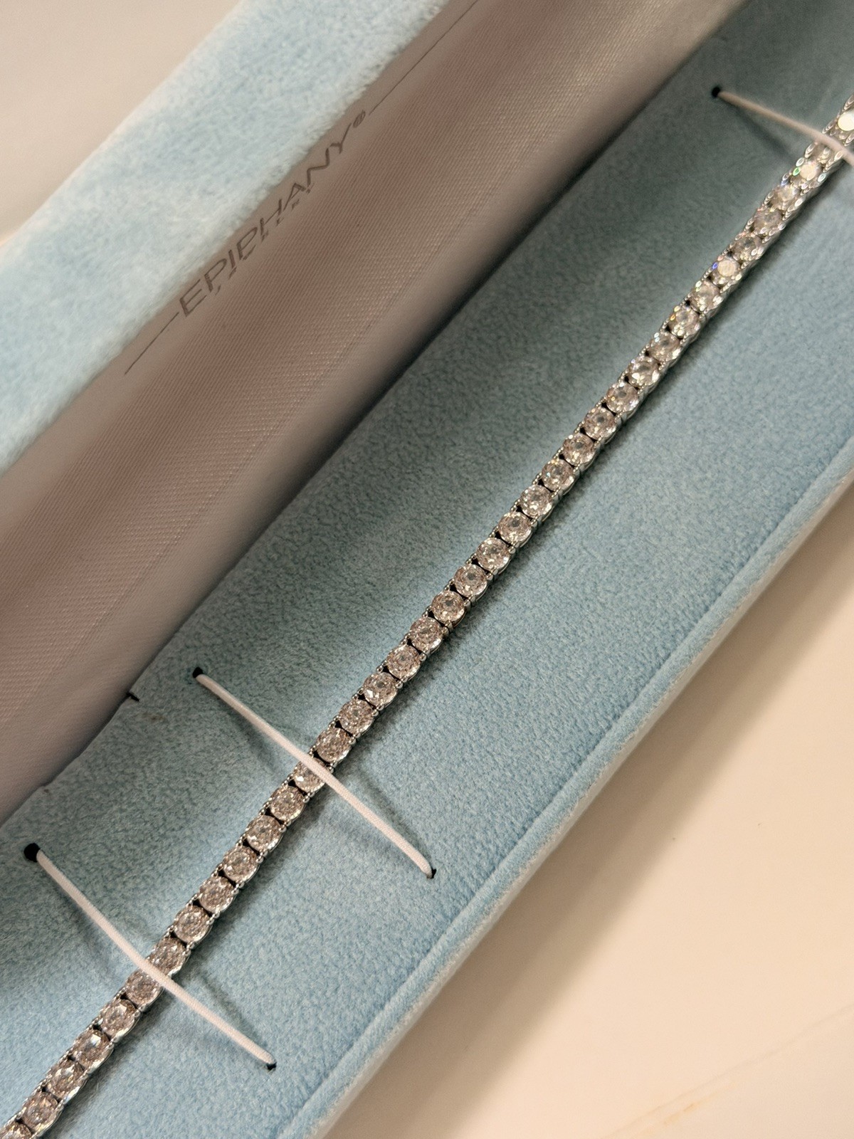 NEW QVC Epiphany Platinum Clad 925 Sterling Silver Diamonique 8” Tennis Bracelet