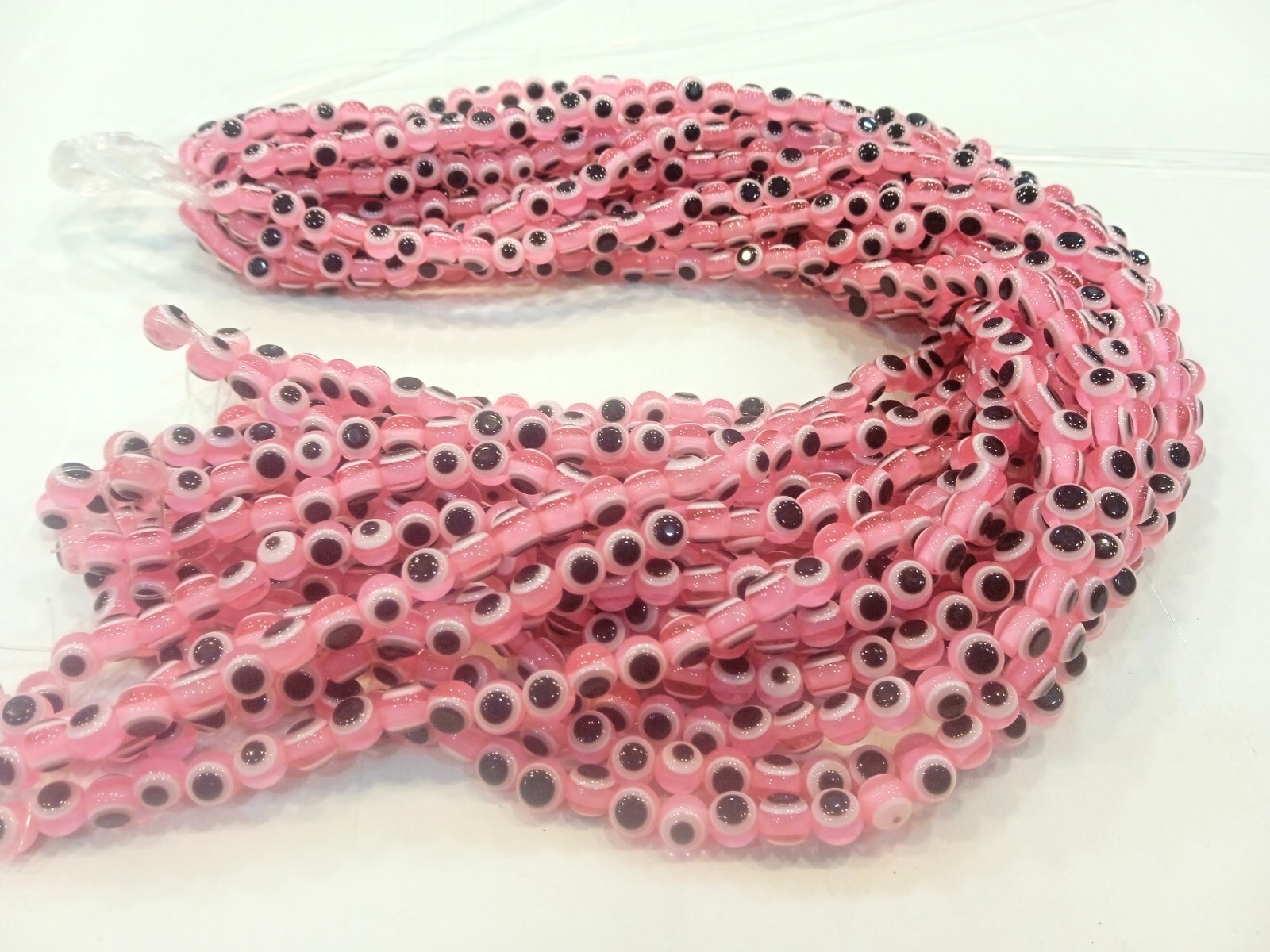 EVIL EYE LITE PINK COLOR ROUND SMOOTH 6MM LOOSE GEMSTONE BEADS 13″INCH 5 STRAND