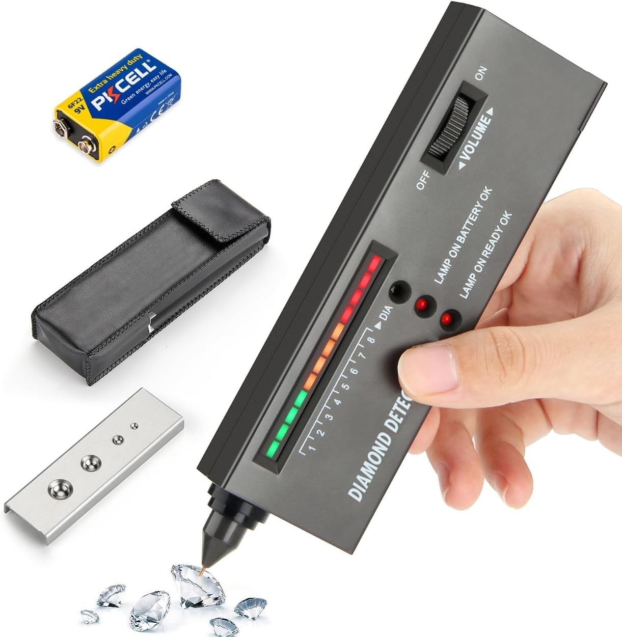 Diamond Tester, Professional Jewelers’ Gemstone Battery Powered, Gray-black