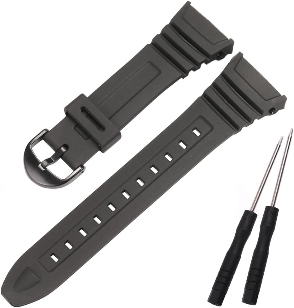 Resin Replacement Watch Band Compatible with Casio W-96H Men’s Black Resin Strap