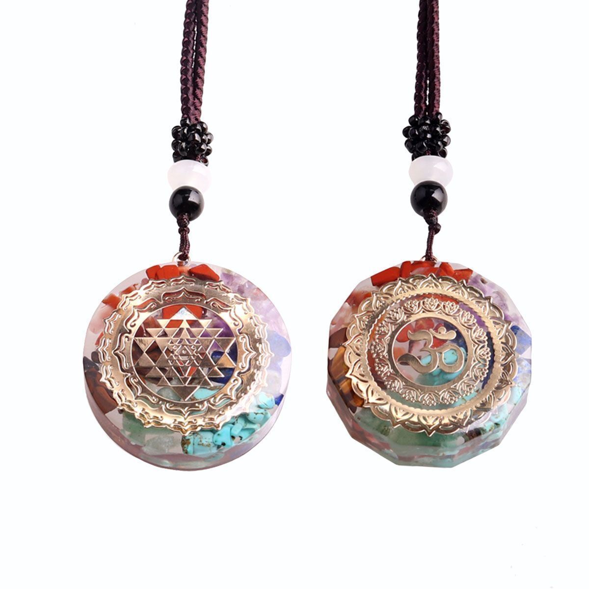 Natural Crystal Orgonite Pendant 7 Chakra Healing Talisman Women Mens Necklace