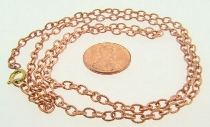 3 VINTAGE COPPER COATED STEEL KNURLED CABLE CHAIN 24″ NECKLACES N63