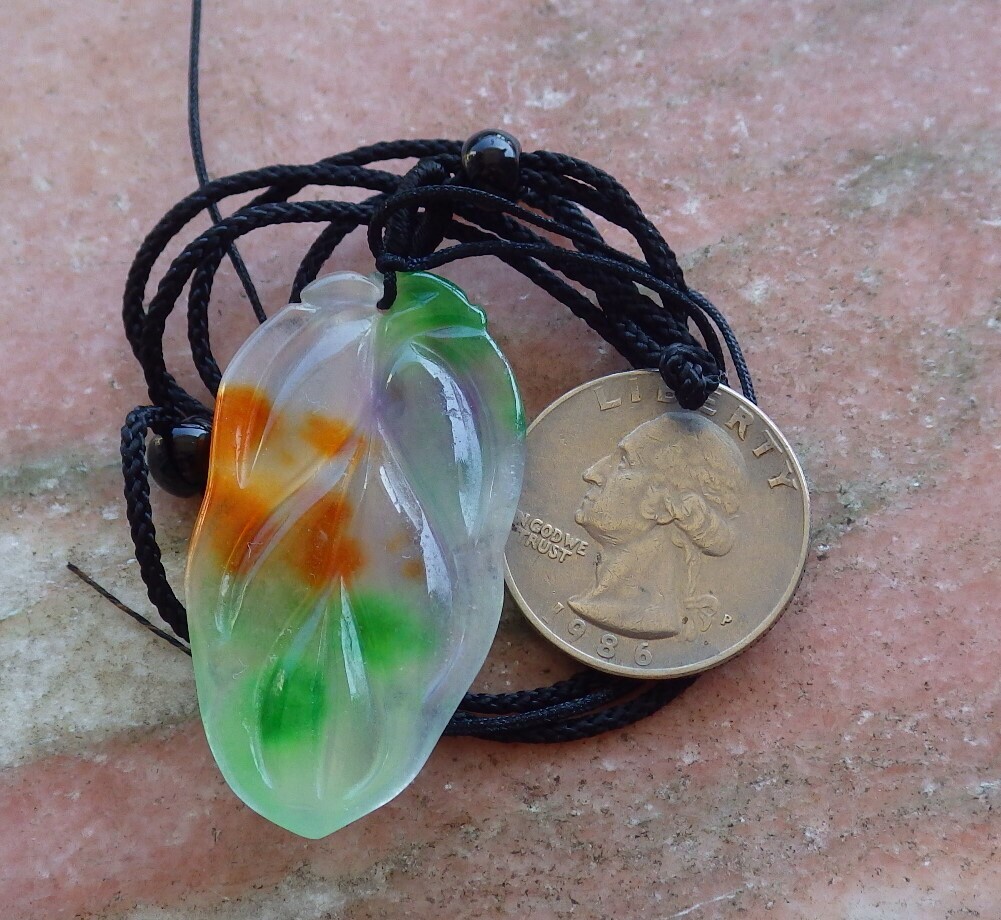 1pc 3 color ICY Lavender Red Green JADE PENDANT Leaf with jewelry cord 390459 US