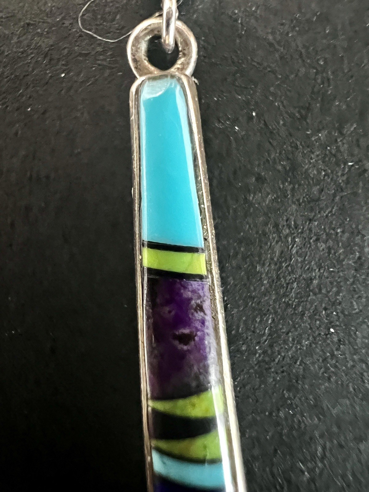 Rick Tolino Navajo Sterling Inlay Dangle Earrings Turquoise Sugilite Lapis Jade