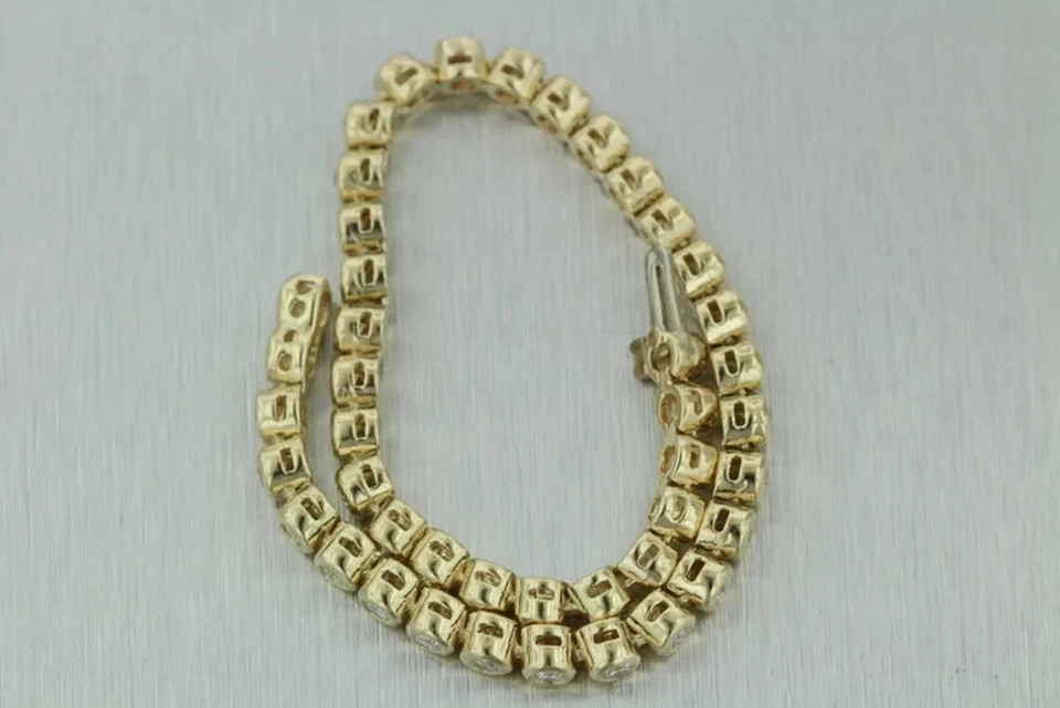 6.25 in Bezel Round Cut Lab Grown Diamond Tennis Bracelet In 14k Yellow Gold