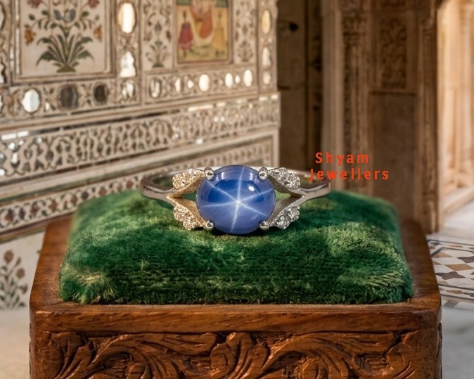 Pretty Blue Star Sapphire And Zircon 925 Sterling Silver Wedding Dainty Ring