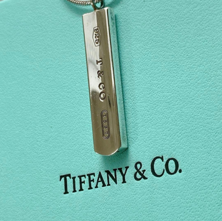 TIFFANY & CO 1937 Narrow BAR PENDANT Nacklace Sliver External Chain