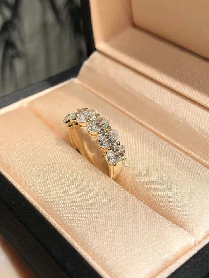 Engagement Diamond Band 1.5 Carat Oval Cut 14k Yellow Gold Lab Grown VVS E F CVD