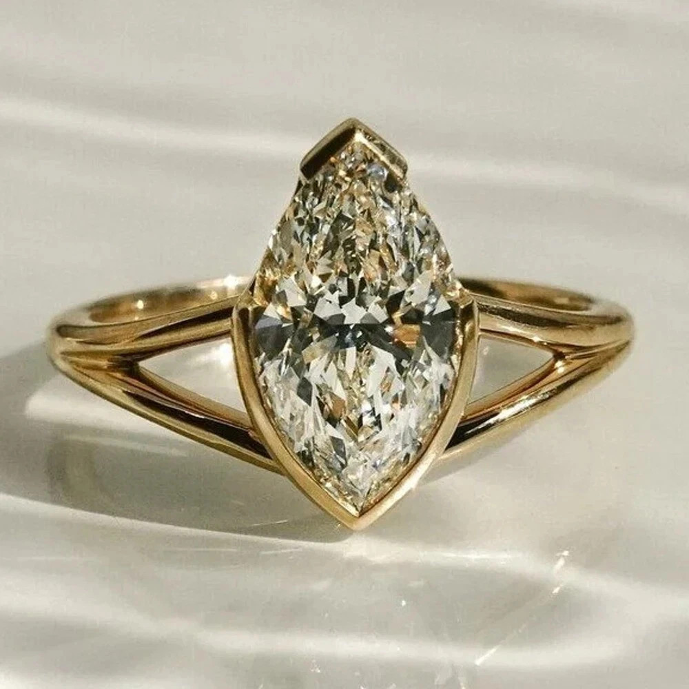 1.40Ct Marquise Cut White Moissanite Women’s Wedding Ring 14k Yellow Gold Plated