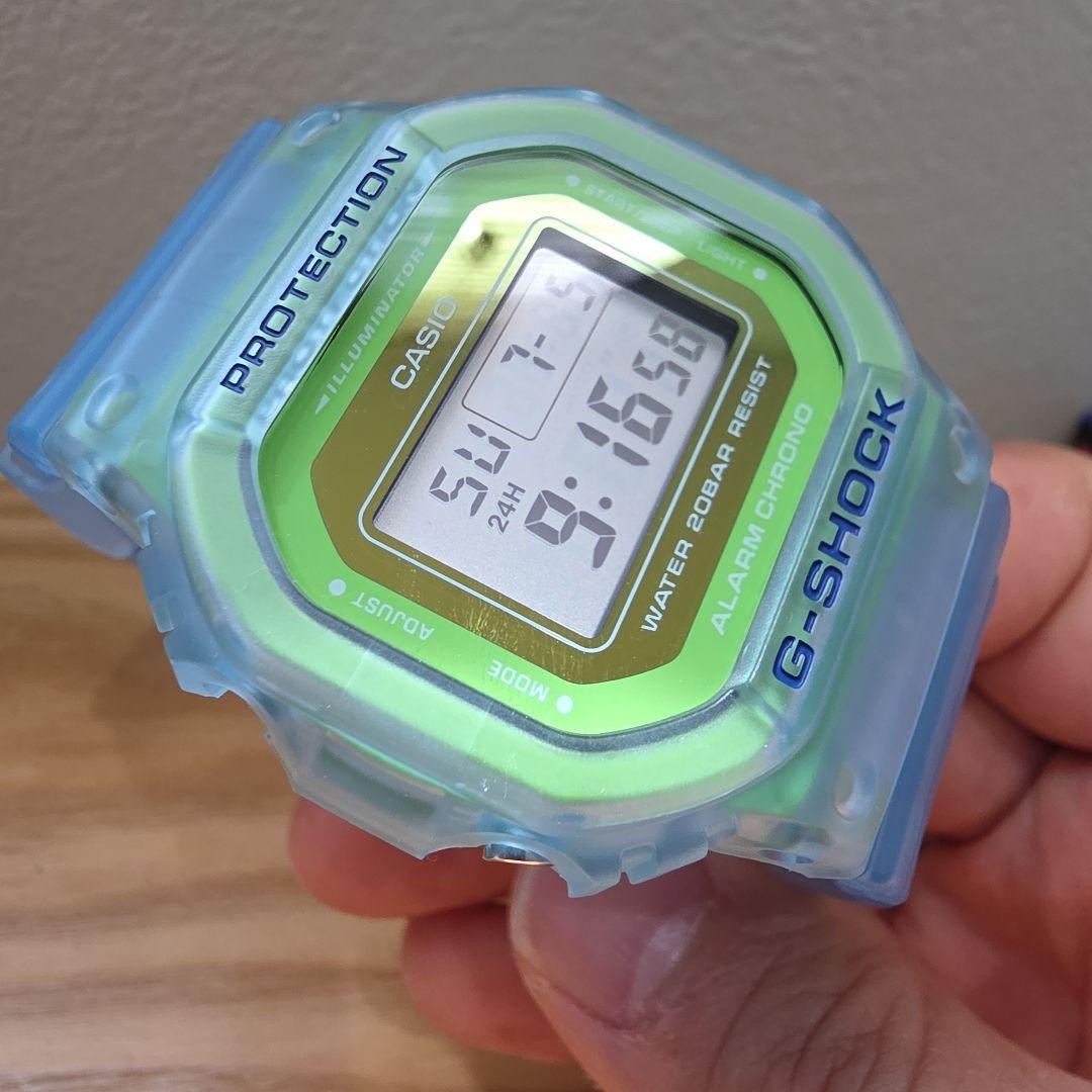 Casio DW5600LS2JF G SHOCK Digital Watch Light Blue Transparent Bezel Ready