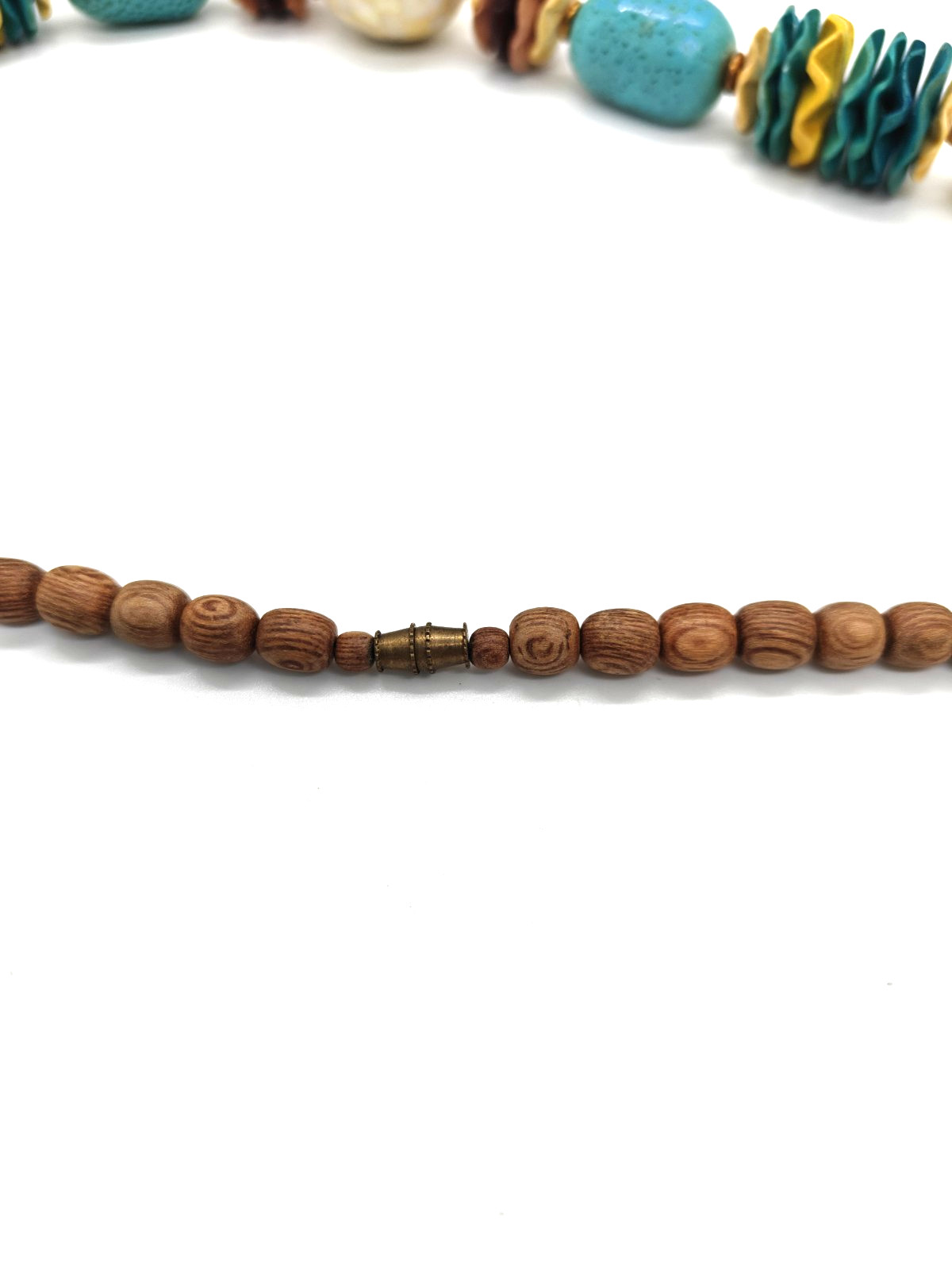 Wooden Boho Necklace Mother Of Pearl Bead Blue Yellow Pink Brown Colorful