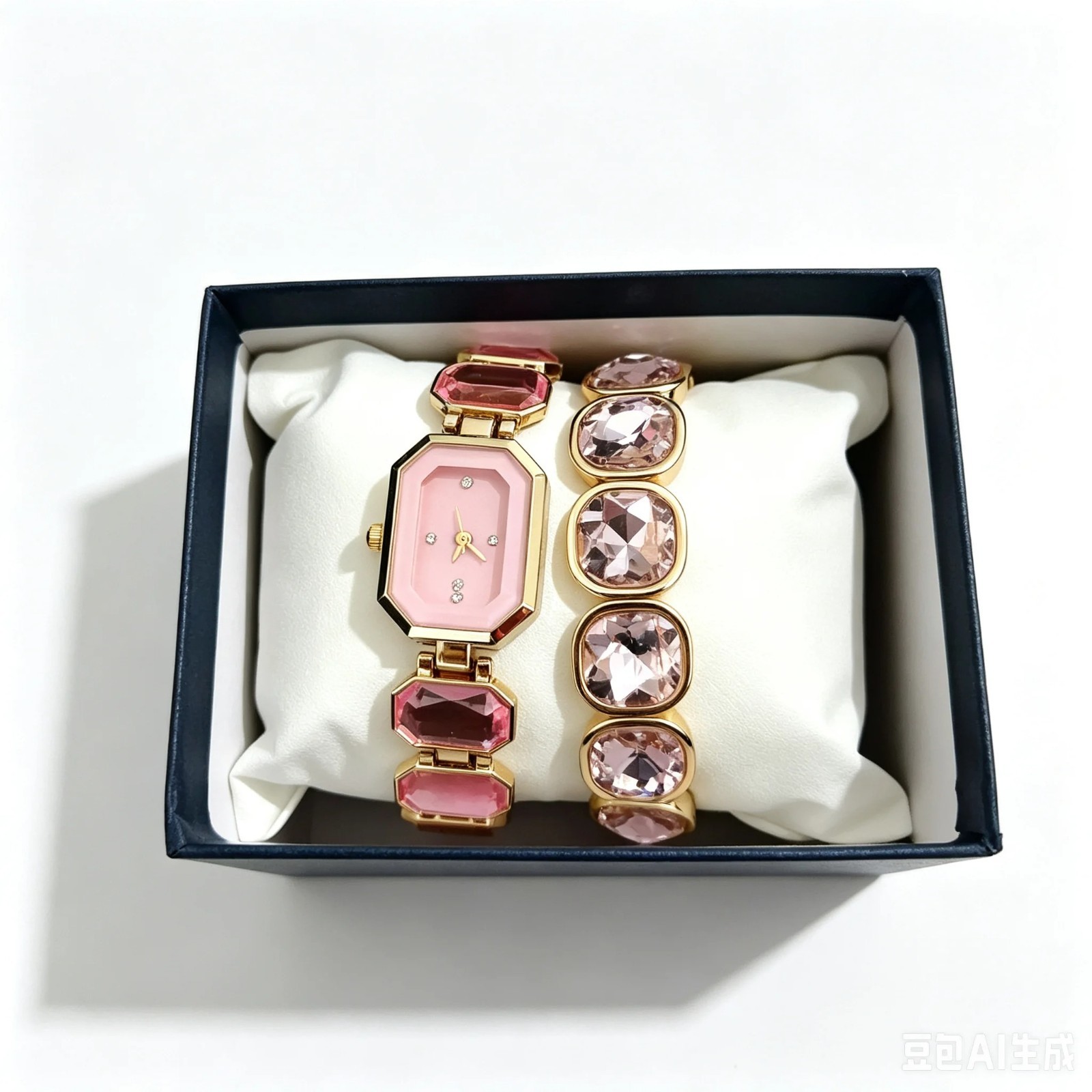 1 Set Of Golden Geometric Quartz Watch And Crystal Bracelet Birthday Anniversary